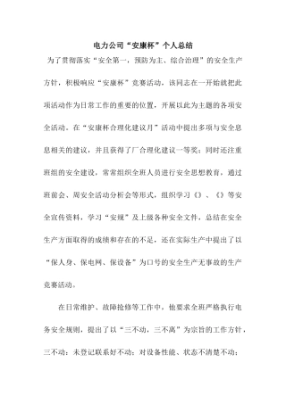 电力公司“安康杯”个人总结