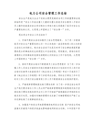 电力公司安全管理工作总结