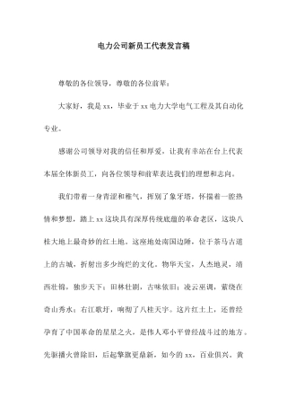 电力公司新员工代表发言稿