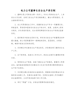 电力公司董事长安全生产责任制