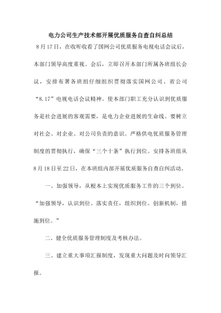 电力公司生产技术部开展优质服务自查自纠总结