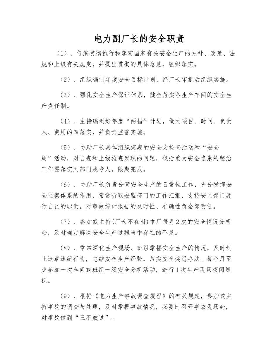 电力副厂长的安全职责_第1页