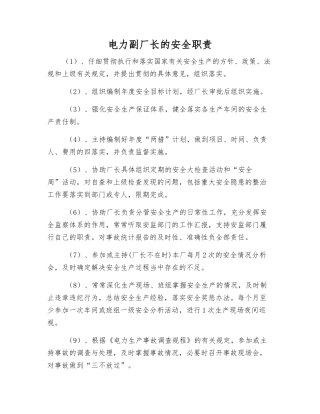 电力副厂长的安全职责