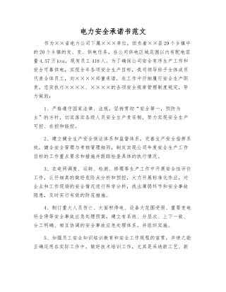 电力安全承诺书范文