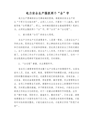 电力安全生产抓好两个“全”字