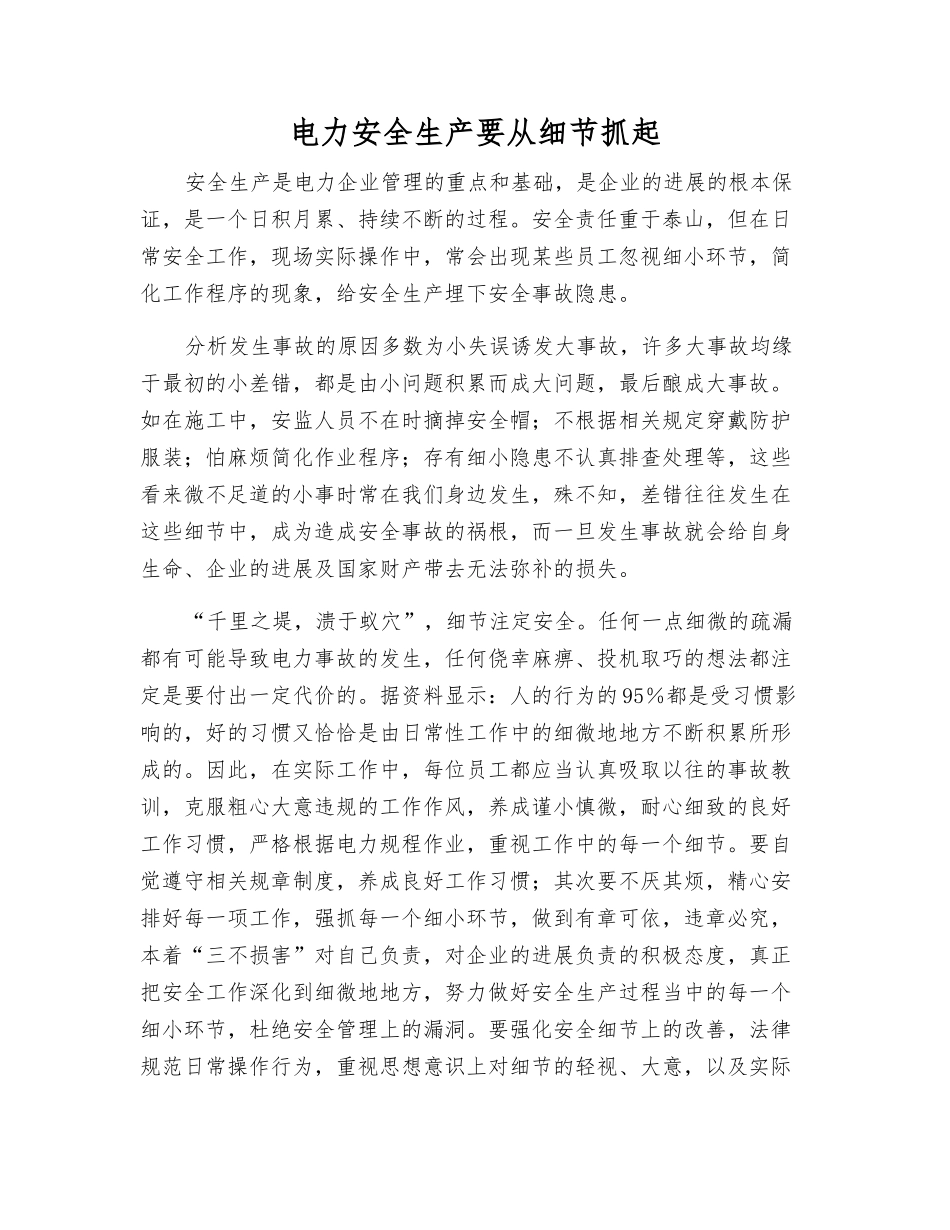 电力安全生产要从细节抓起_第1页