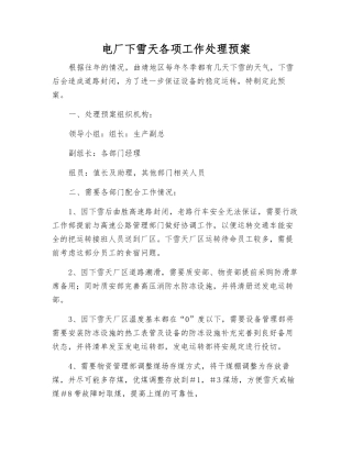 电厂下雪天各项工作处理预案