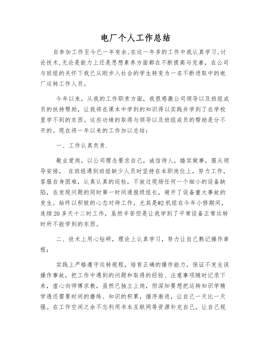 电厂个人工作总结_第1页