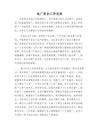 电厂安全工作总结
