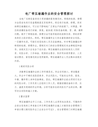 电厂带压堵漏作业的安全管理探讨