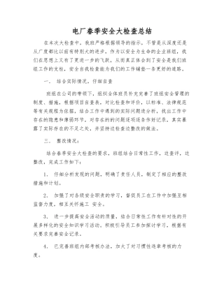 电厂春季安全大检查总结