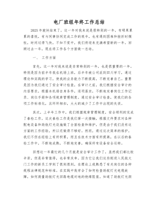 电厂班组年终工作总结
