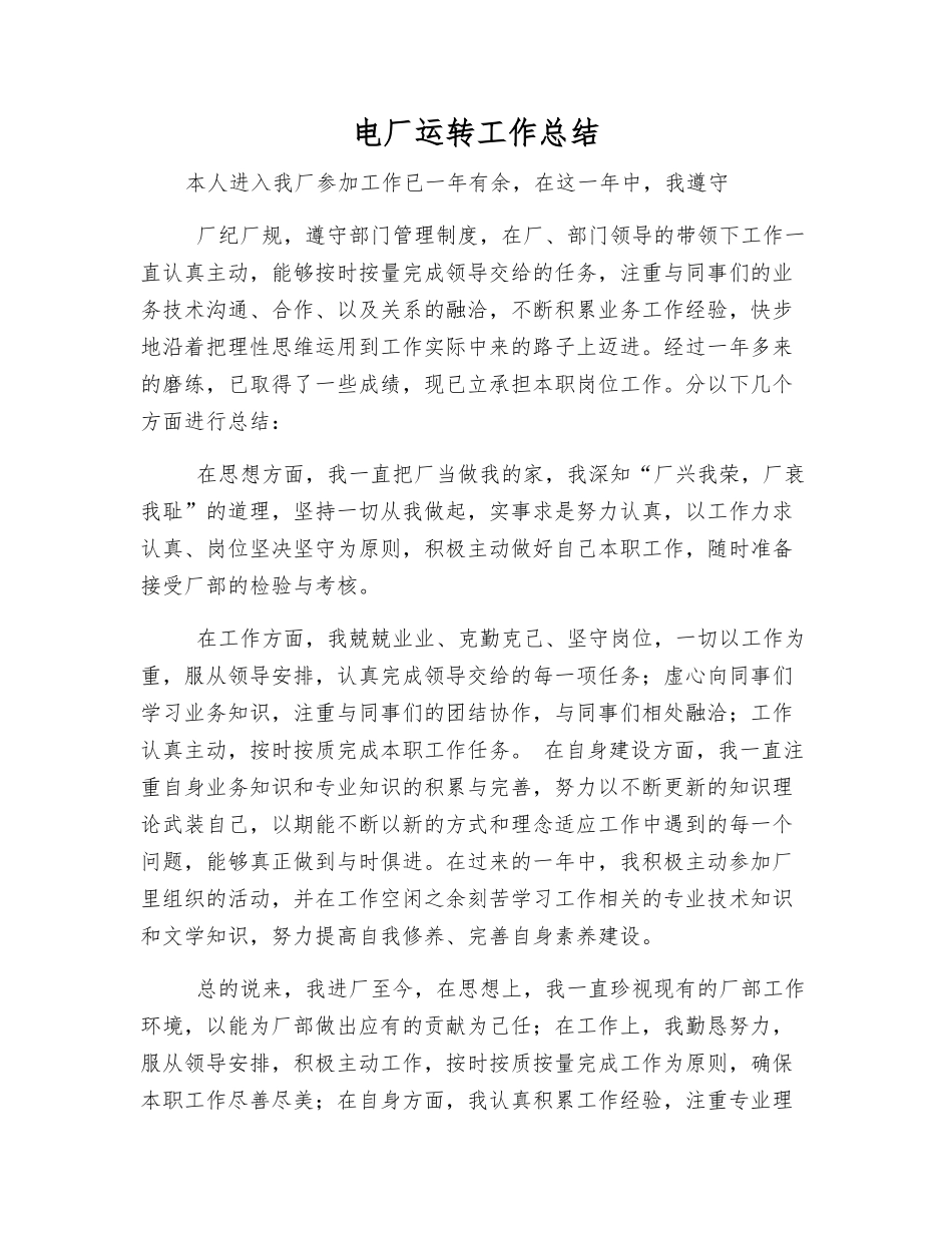 电厂运行工作总结_第1页