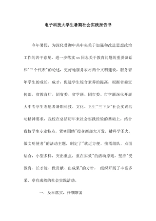 电子科技大学生暑期社会实践报告书