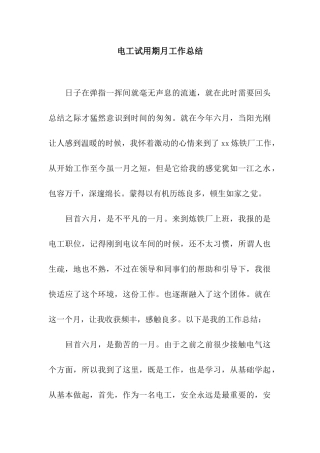 电工试用期月工作总结