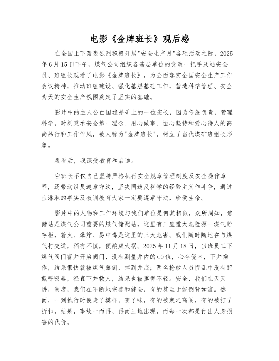 电影《金牌班长》观后感_第1页