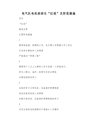 电气队电机班班长“红线”及防范措施