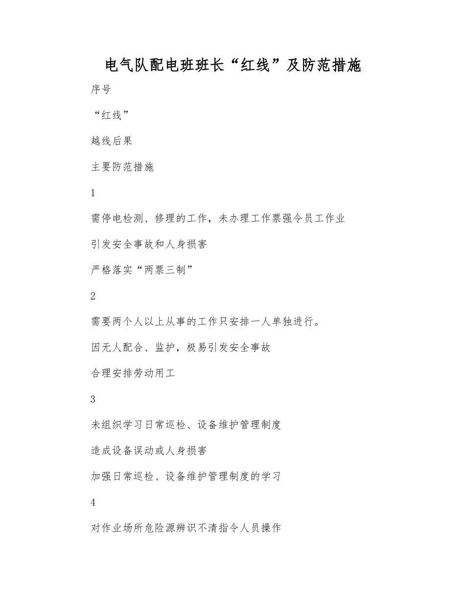 电气队配电班班长“红线”及防范措施_第1页
