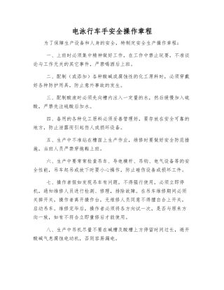 电泳行车手安全操作规程