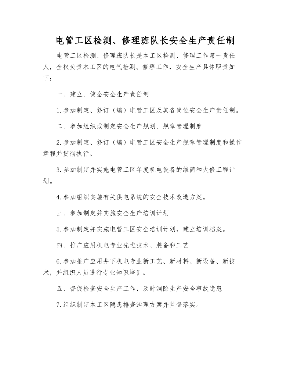 电管工区检修班队长安全生产责任制_第1页