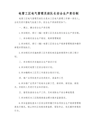 电管工区电气管理员班队长安全生产责任制