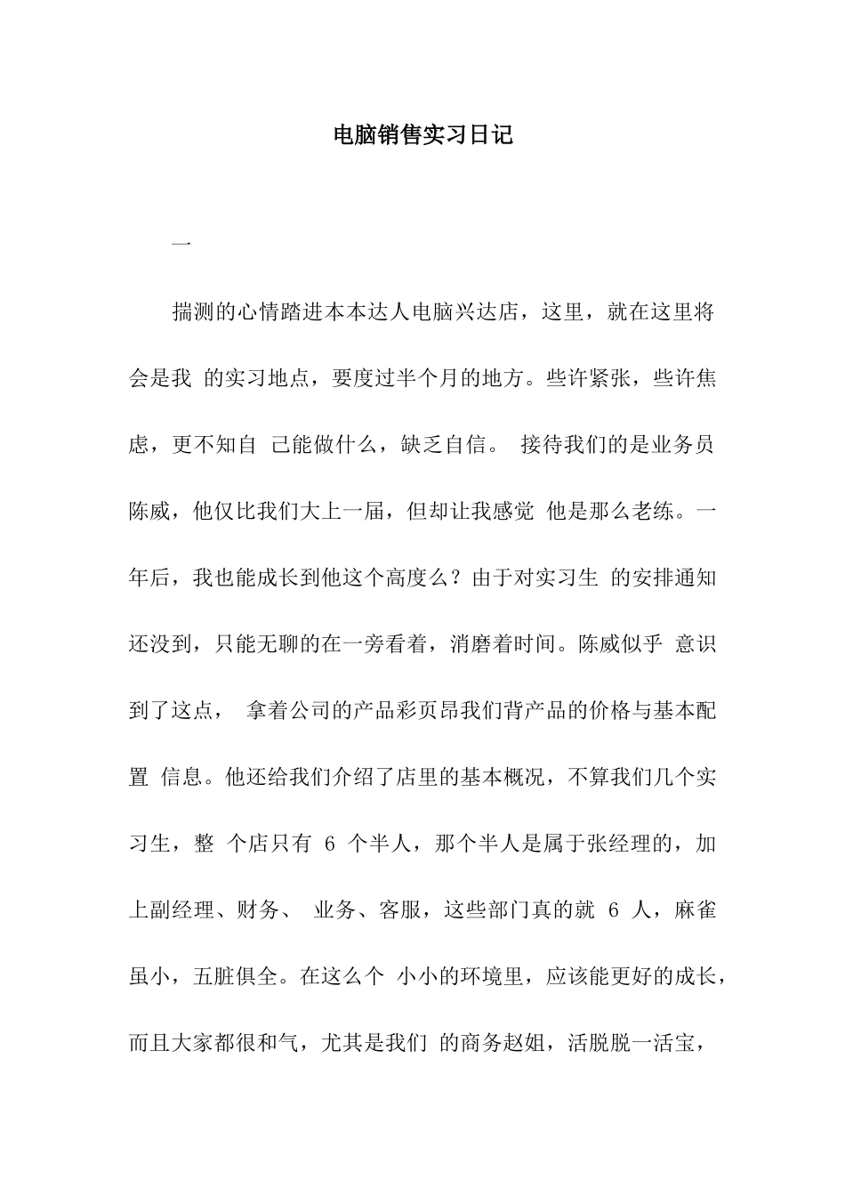 电脑销售实习日记_第1页