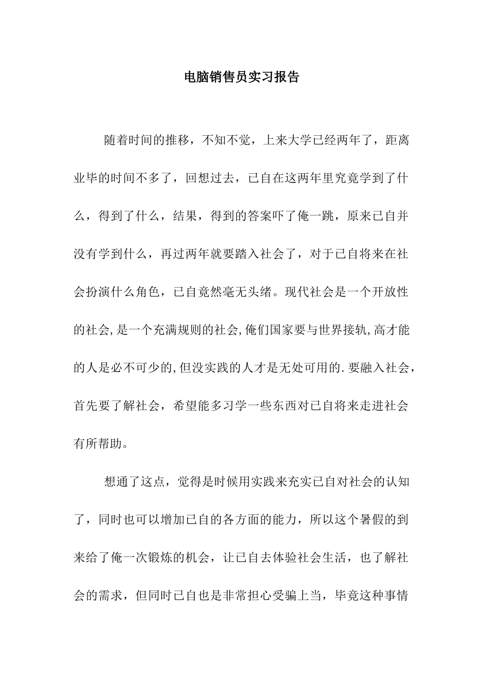 电脑销售员实习报告_第1页