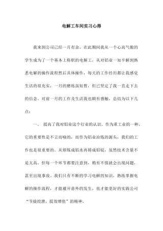 电解工车间实习心得