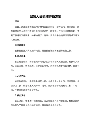 留置人员抓捕行动方案