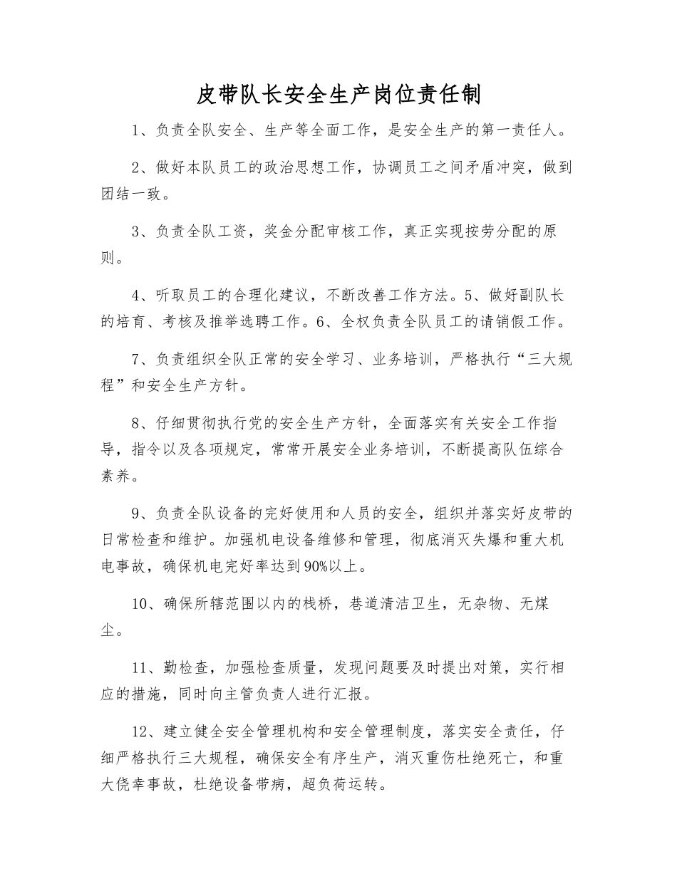 皮带队长安全生产岗位责任制_第1页