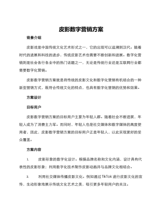 皮影数字营销方案