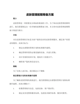 皮肤管理前期筹备方案