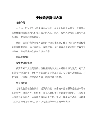 皮肤美容营销方案