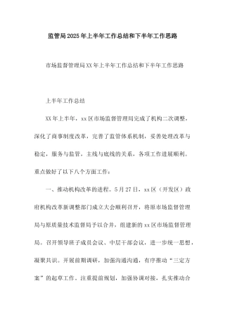 监管局2025年上半年工作总结和下半年工作思路