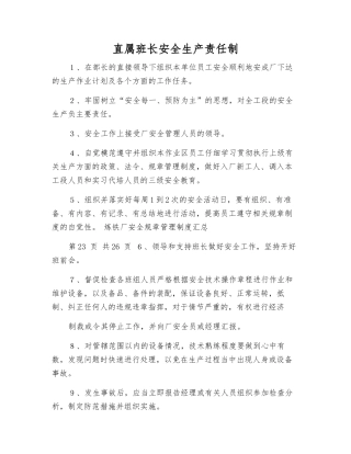 直属班长安全生产责任制