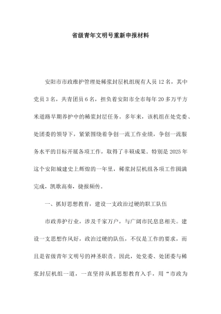 省级青年文明号重新申报材料