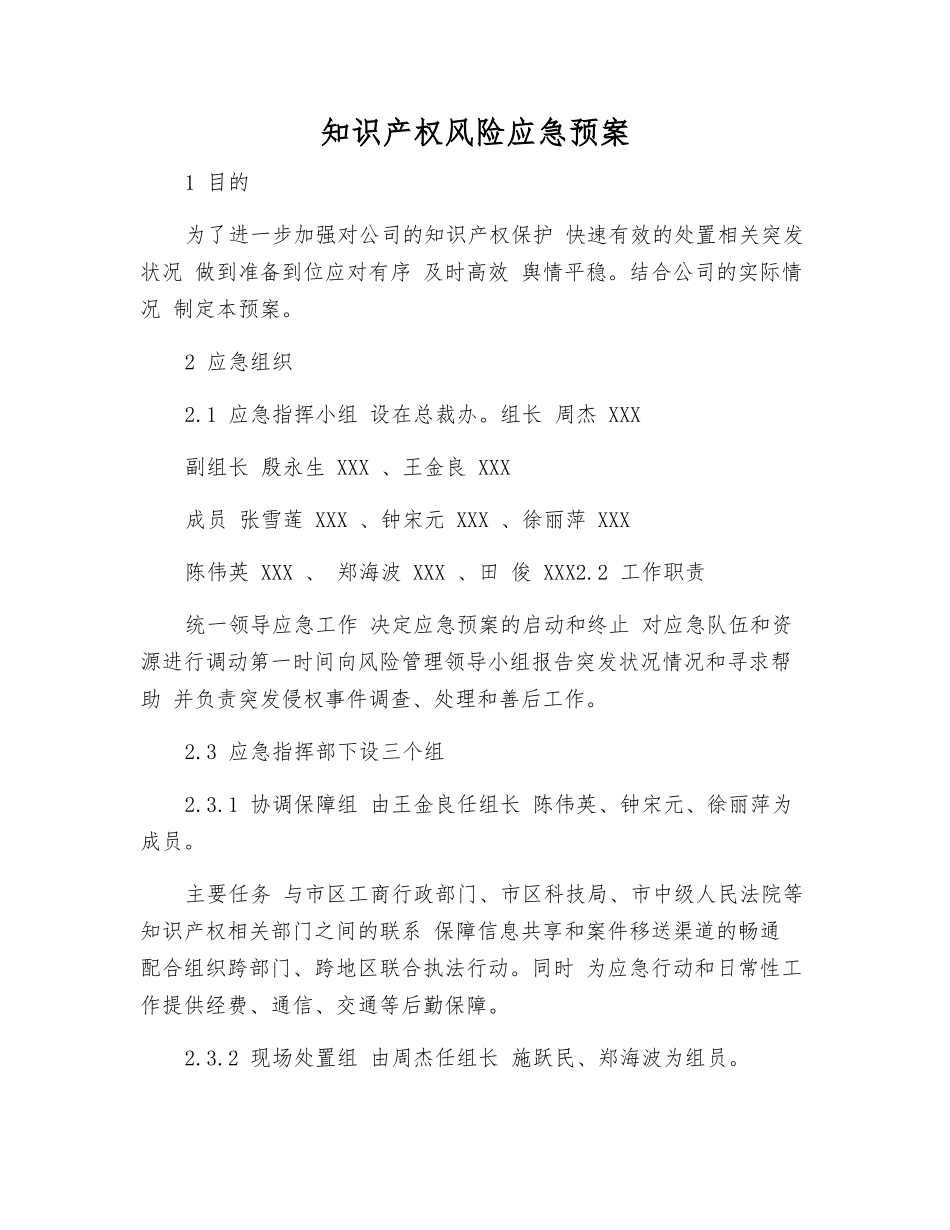 知识产权风险应急预案_第1页