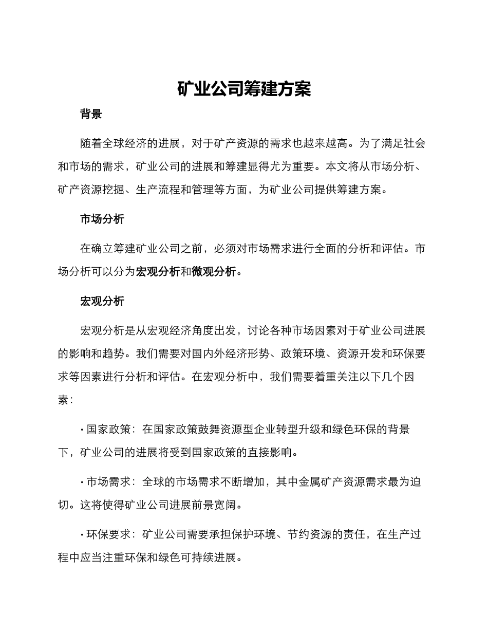 矿业公司筹建方案_第1页