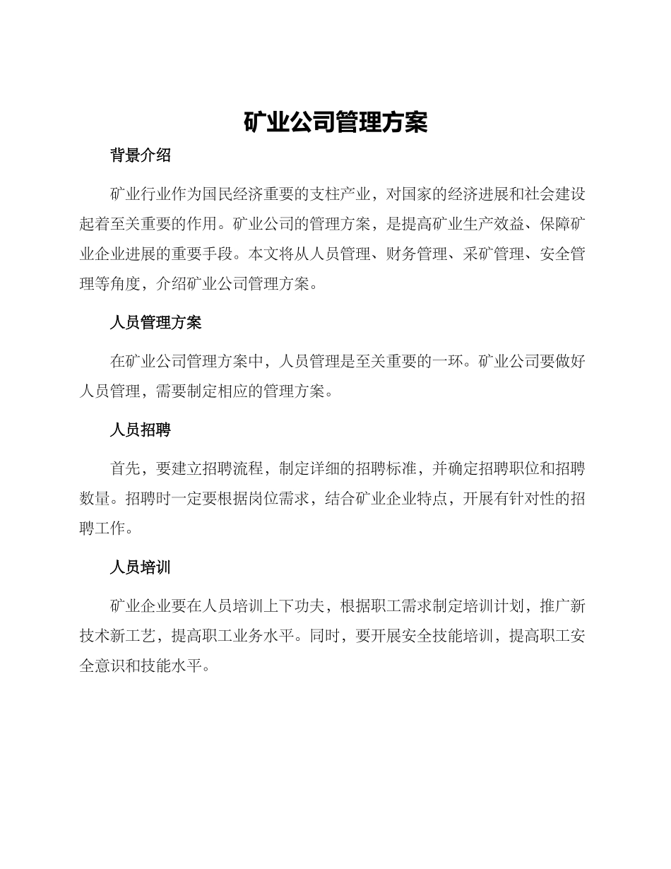 矿业公司管理方案_第1页