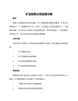 矿业投资公司运营方案