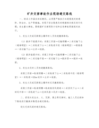 矿井灾害事故作业现场避灾路线