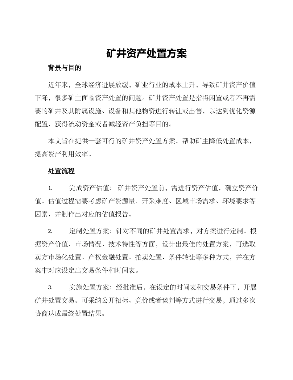 矿井资产处置方案_第1页