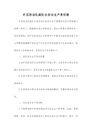 矿压防治队副队长安全生产责任制