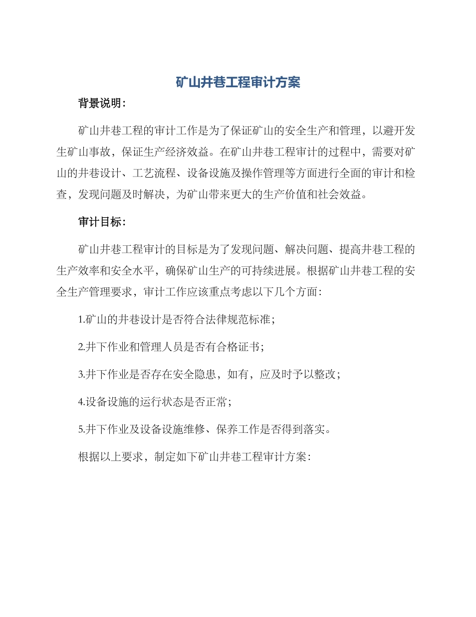 矿山井巷工程审计方案_第1页