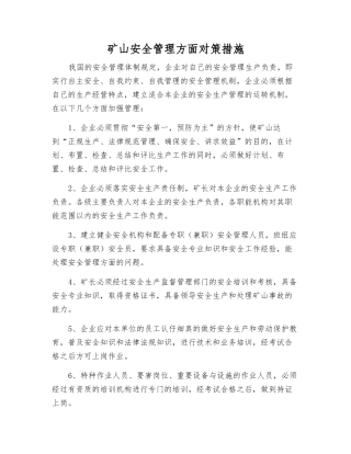 矿山安全管理方面对策措施