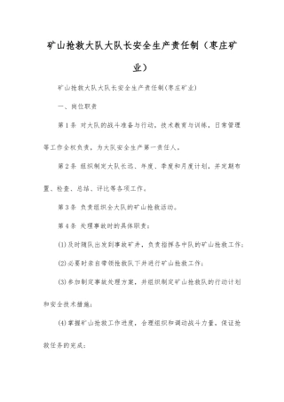 矿山救护大队大队长安全生产责任制