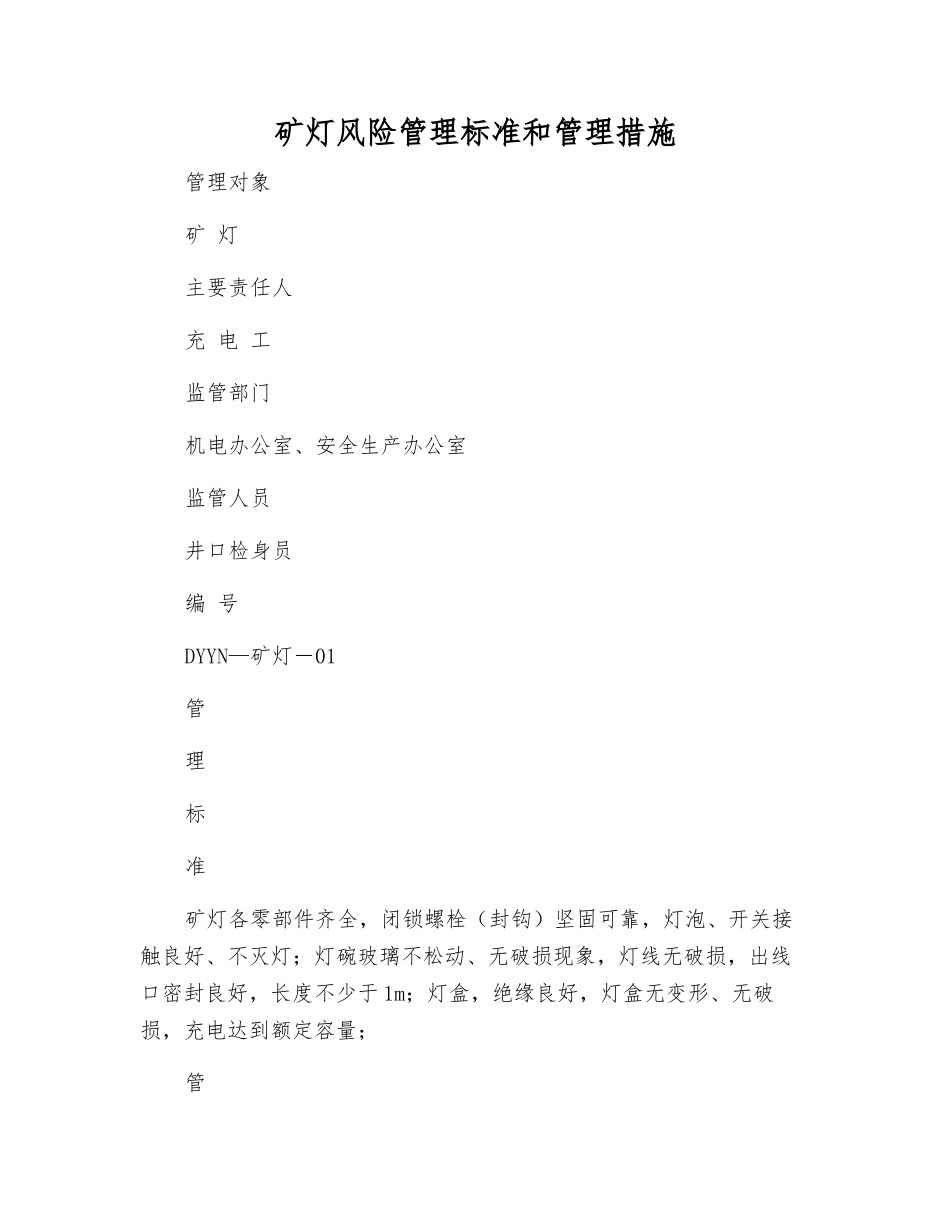 矿灯风险管理标准和管理措施_第1页