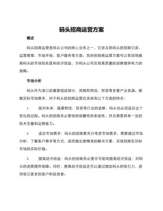 码头招商运营方案