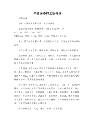硝基油漆的危险特性