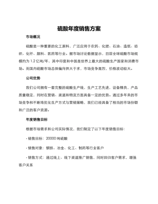 硫酸年度销售方案